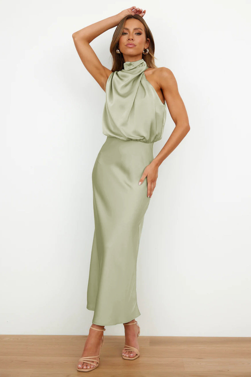 Satin Cowl Neck Maxi Dress