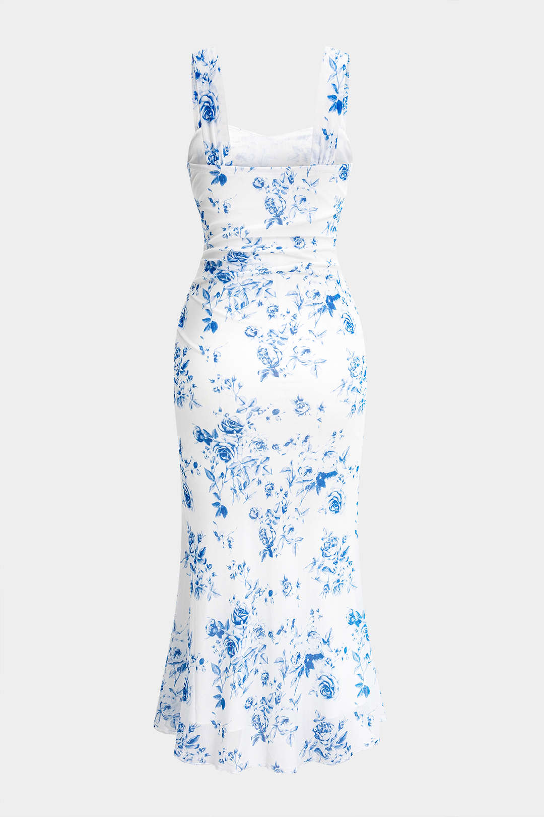 Ditsy Floral Print Mesh Sleeveless Midi Dress
