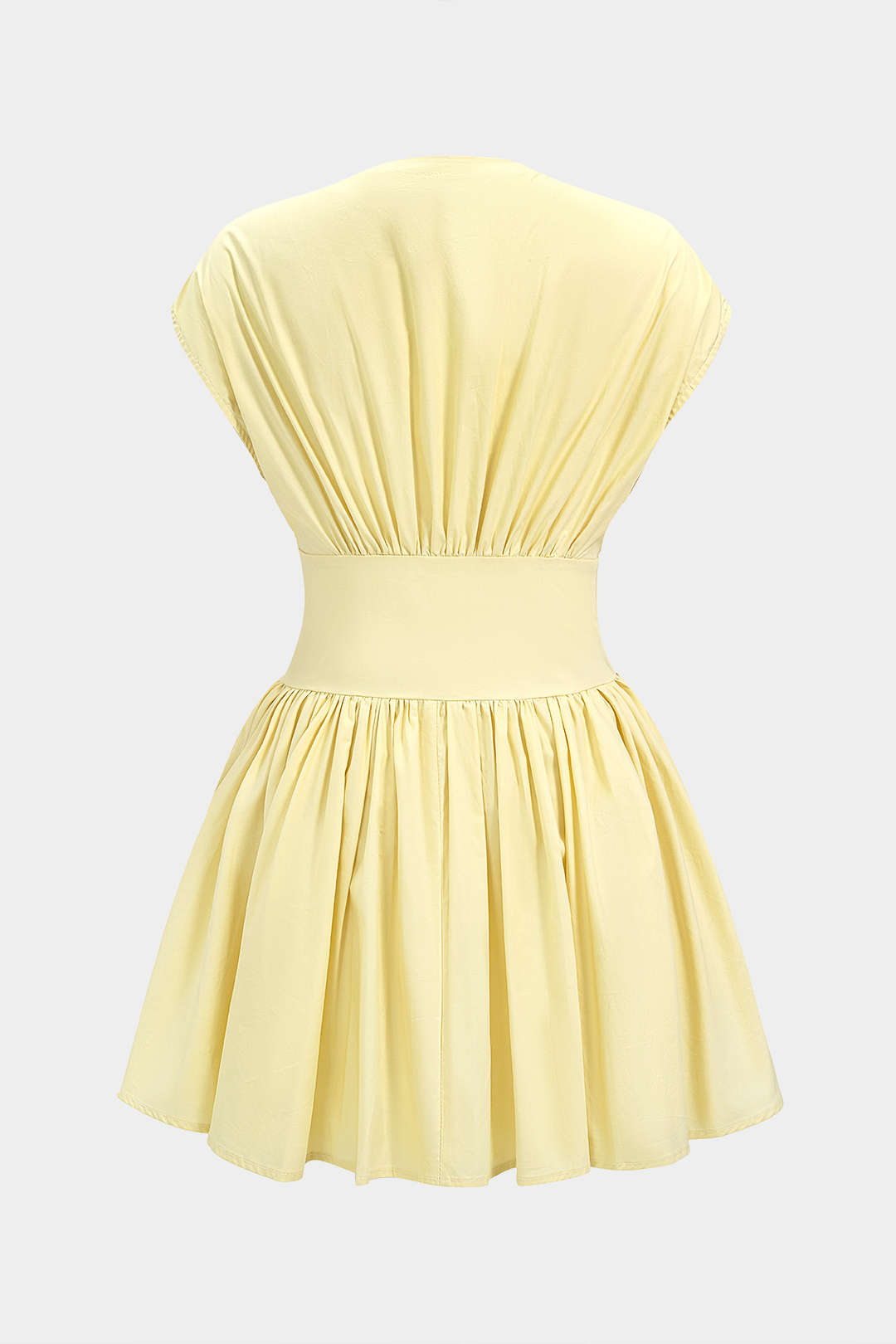 V-Neck Button Ruched Sleeveless Mini Dress