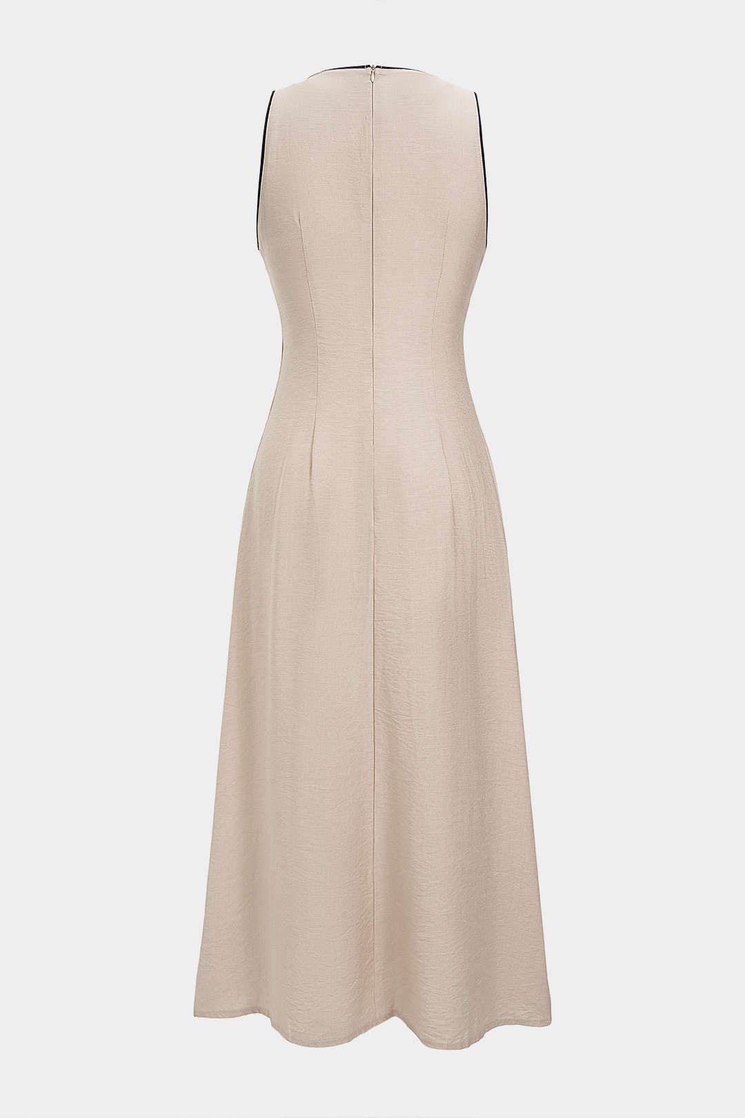 Contrast Binding V-Neck Tie-Up Sleeveless Maxi Dress