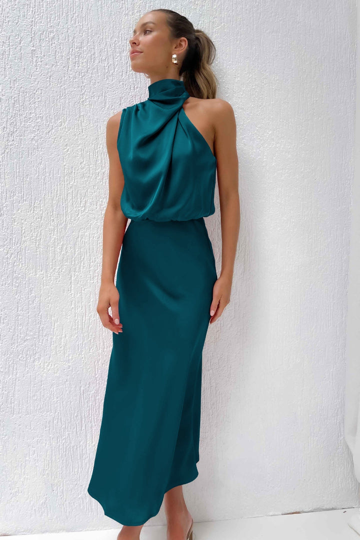 Satin Cowl Neck Maxi Dress