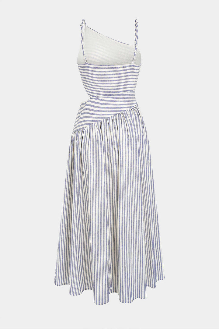 Stripes Print Asymmetrical Cut Out Sleeveless Maxi Dress