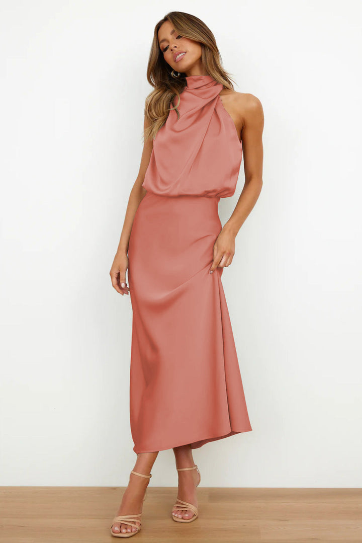 Satin Cowl Neck Maxi Dress