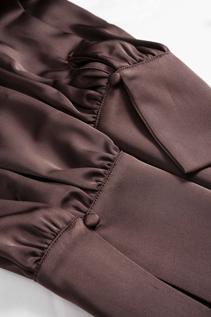 Satin Asymmetrical Neck Long Sleeve Mini Dress