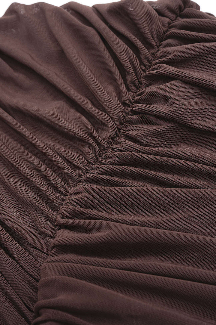 Mesh Ruched Cut Out Short Sleeve Maxi Dress