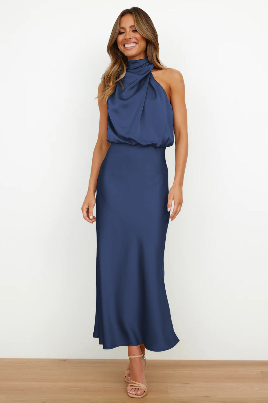 Satin Cowl Neck Maxi Dress
