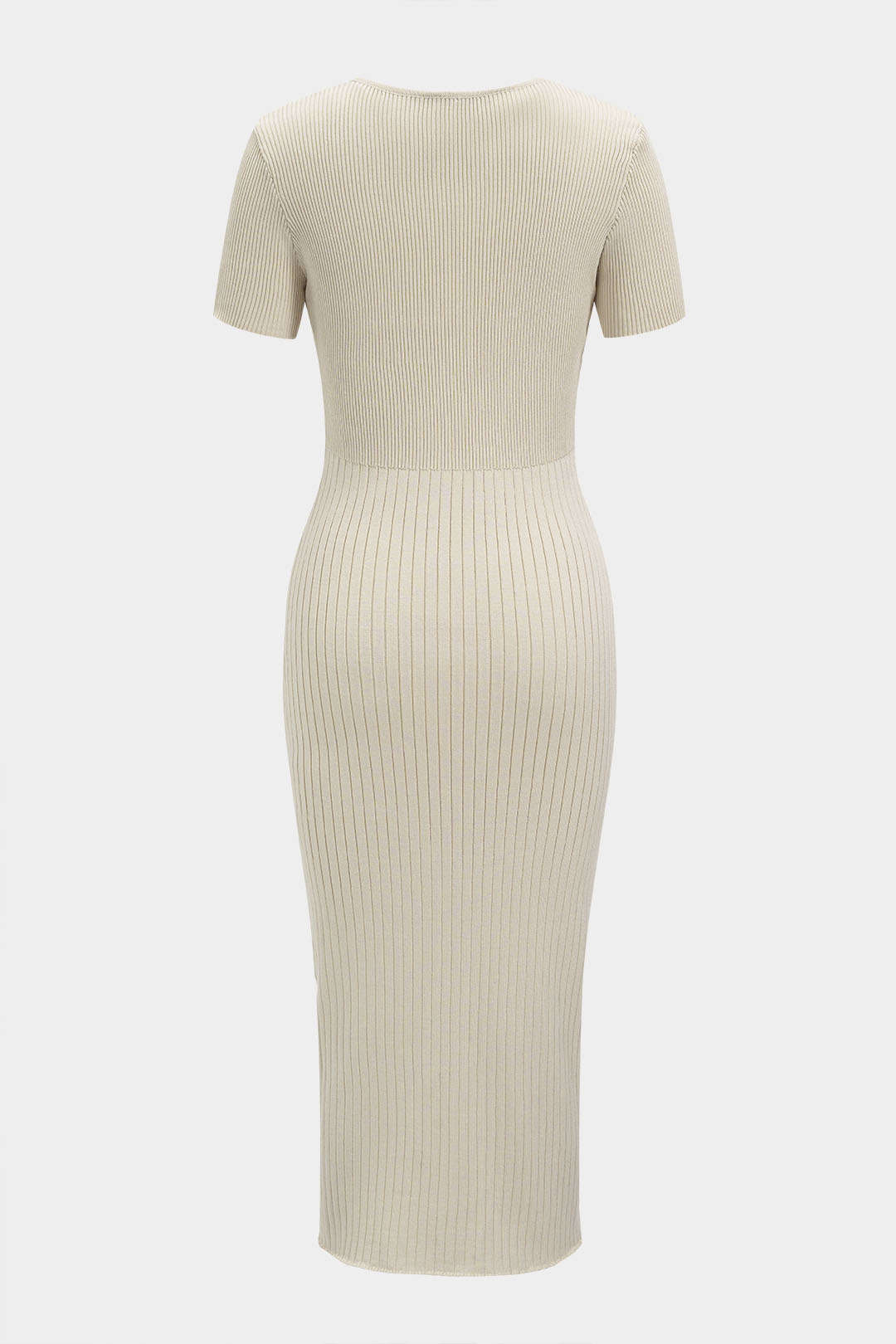 Knit Color Block Print V-Neck Button Short Sleeve Midi Dress
