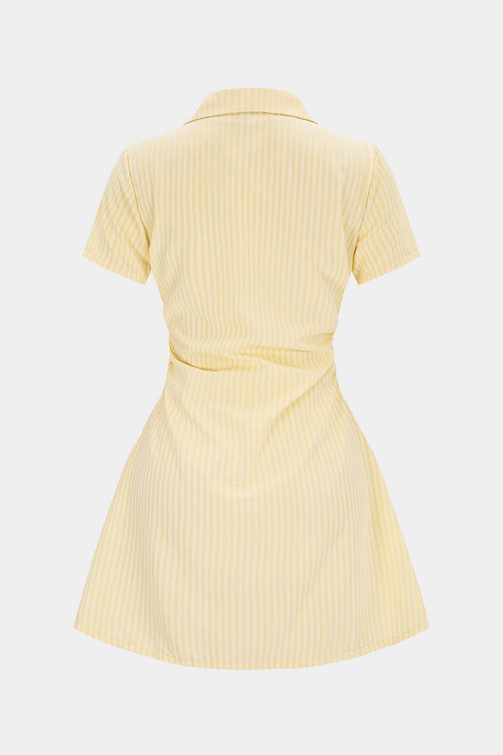 Stripes Print V-Neck Short Sleeve Mini Dress