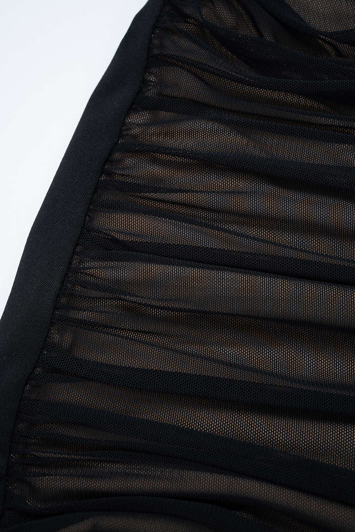 Sheer Mesh Ruched Bustier Slip Sleeveless Midi Dress