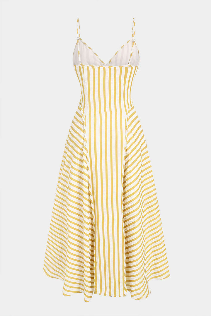 Stripes Print V-Neck Slip Sleeveless Midi Dress