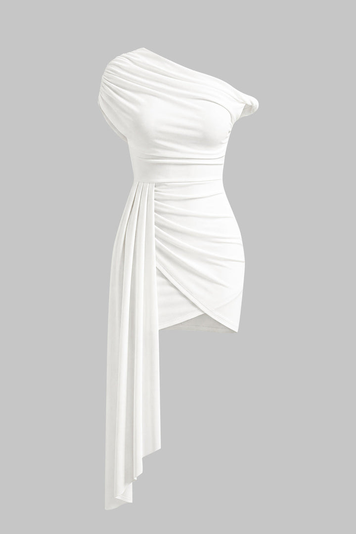 One Shoulder Asymmetrical Ruched Sleeveless Mini Dress