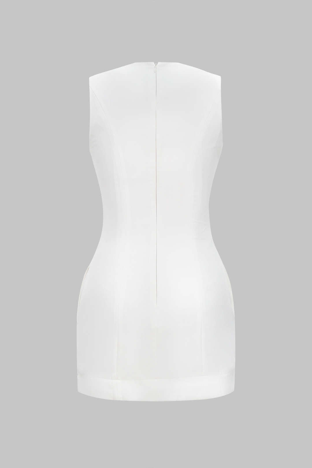 Round Neck Metallic Heart Button Sleeveless Mini Dress