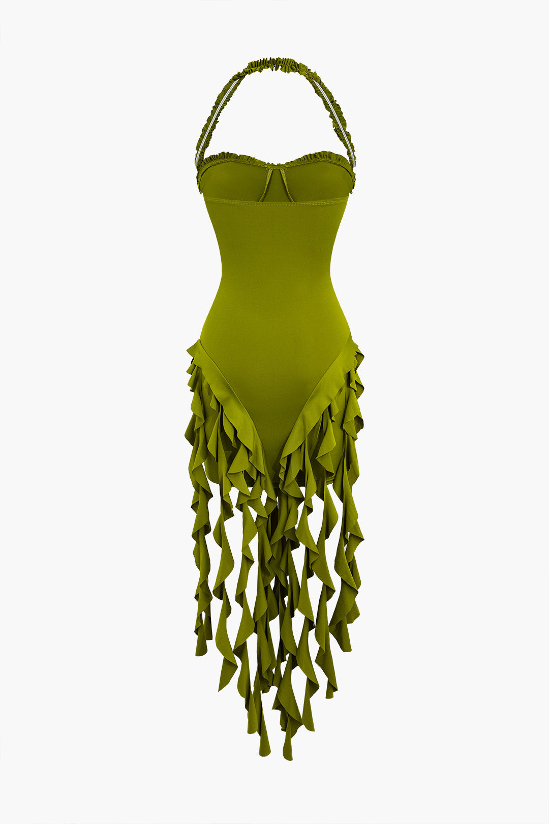 Ruched Tassel Halter Bustier Mini Dress