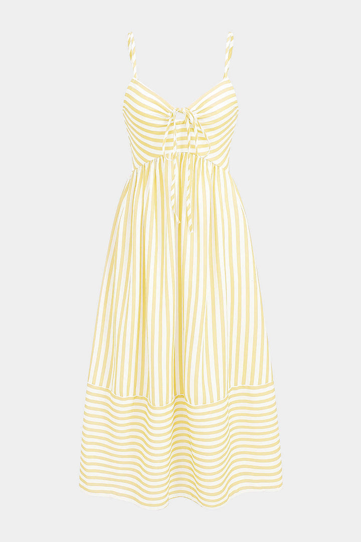 Stripes Print V-Neck Tie-Up Slip Sleeveless Maxi Dress