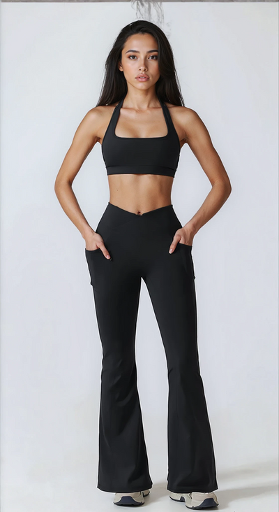 Elara Flared Legging with Scrunch | Black