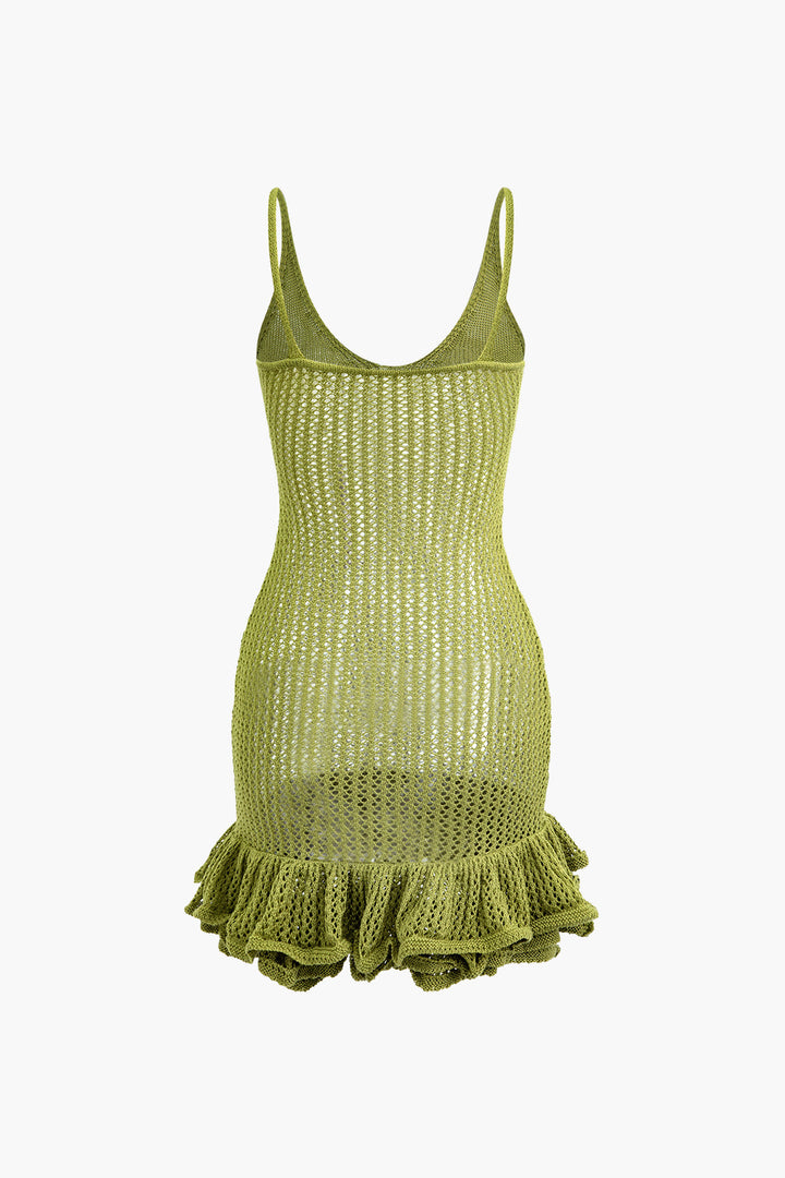 Open-Knit Ruched Hem Cami Mini Dress
