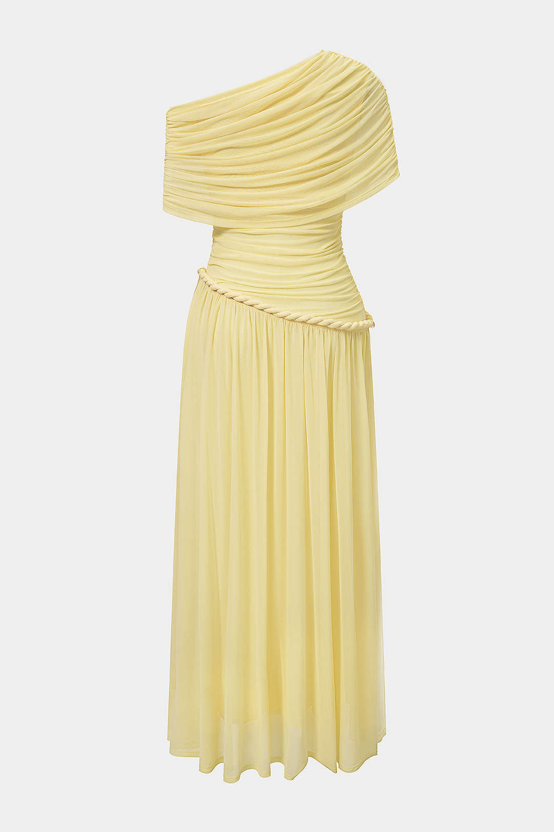 Mesh One Shouder Twist Knot Ruched Sleeveless Maxi Dress