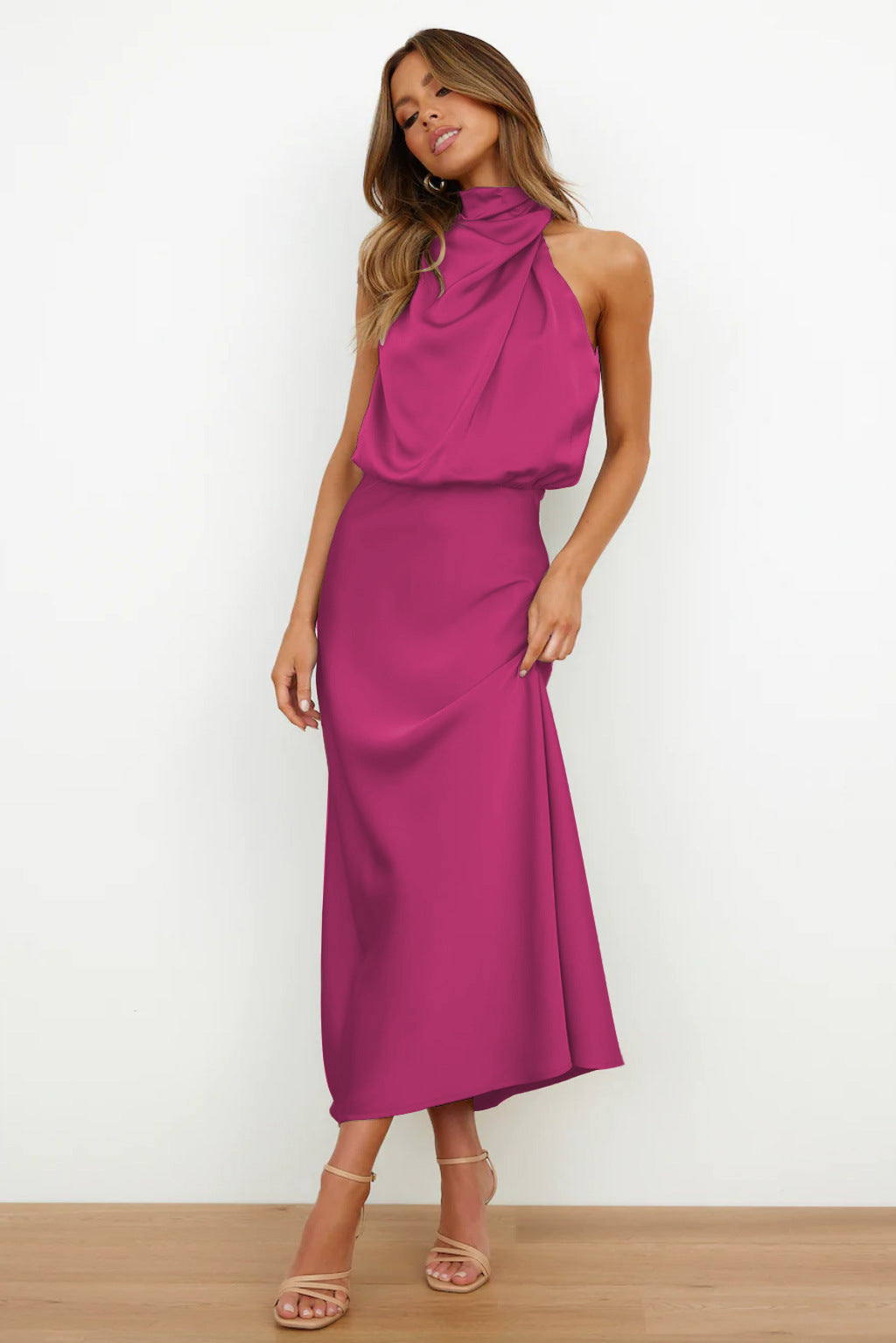 Satin Cowl Neck Maxi Dress