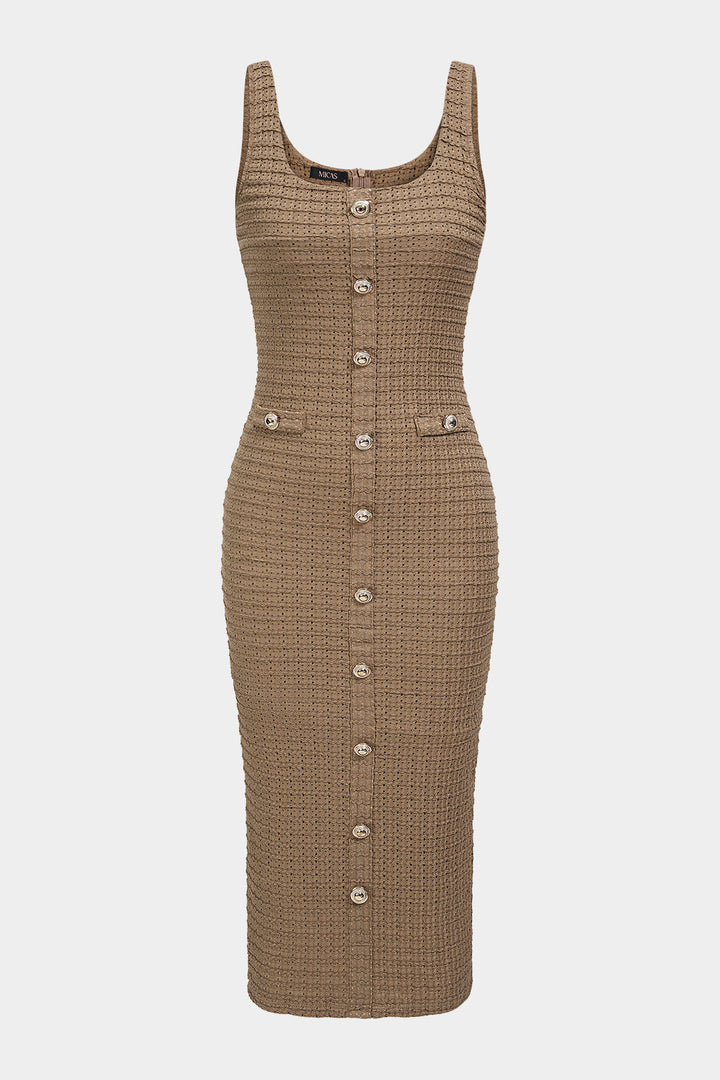 Tweed Round Neck Slip Sleeveless Midi Dress