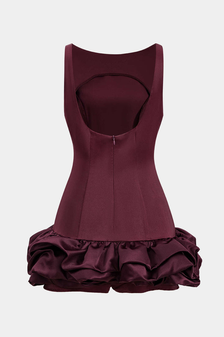 Satin Ruched Hem Sleeveless Mini Dress