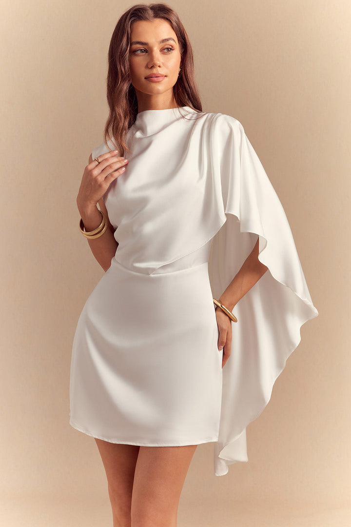 Satin Asymmetrical Ruched Zipper Sleeveless Mini Dress