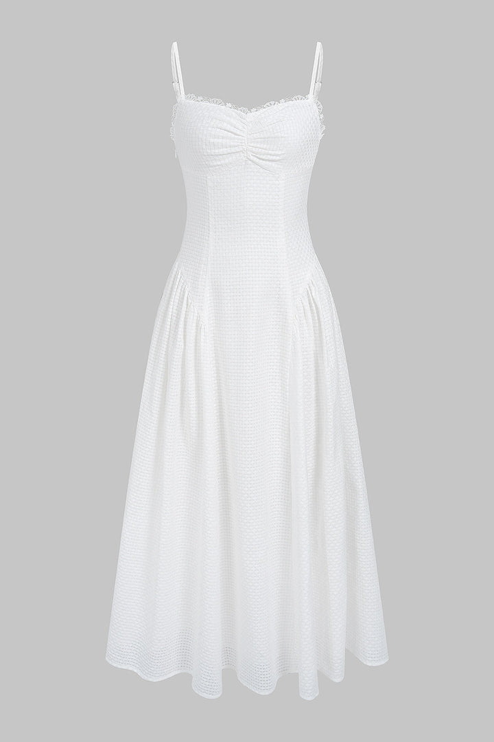 Lace Trim Ruched Slip Sleeveless Maxi Dress