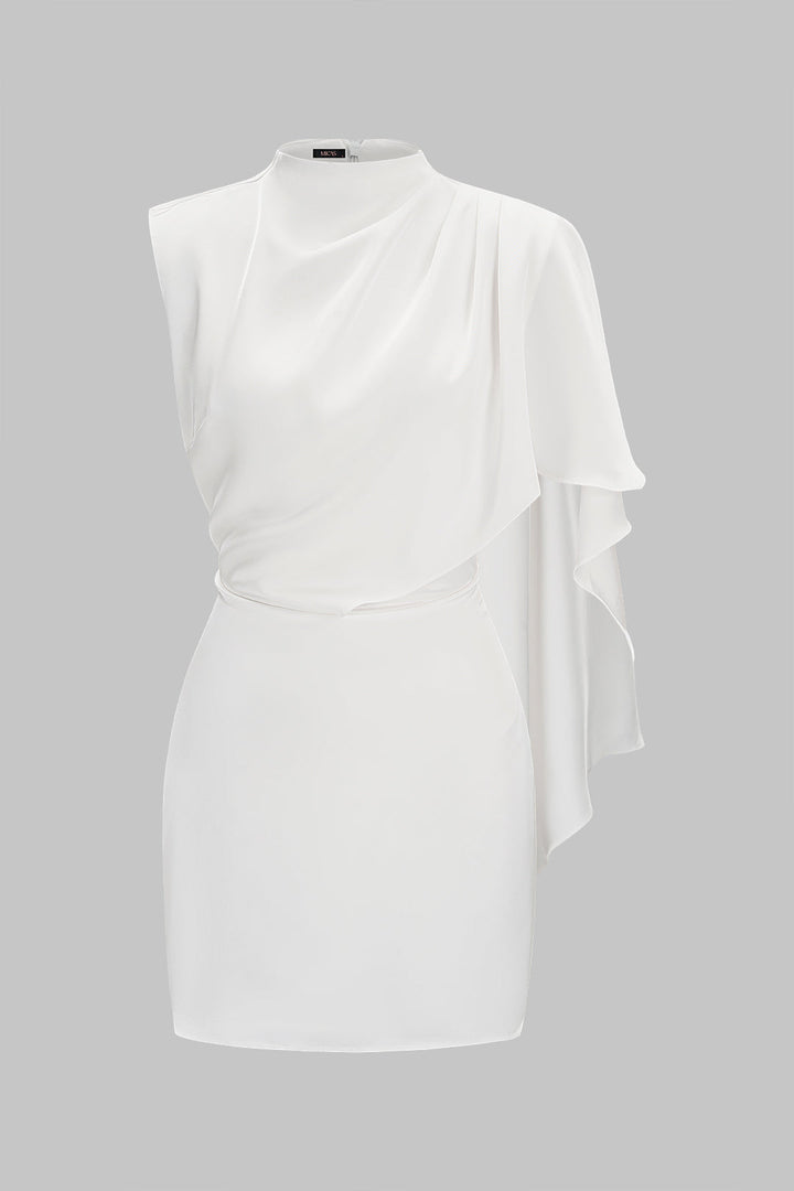 Satin Asymmetrical Ruched Zipper Sleeveless Mini Dress
