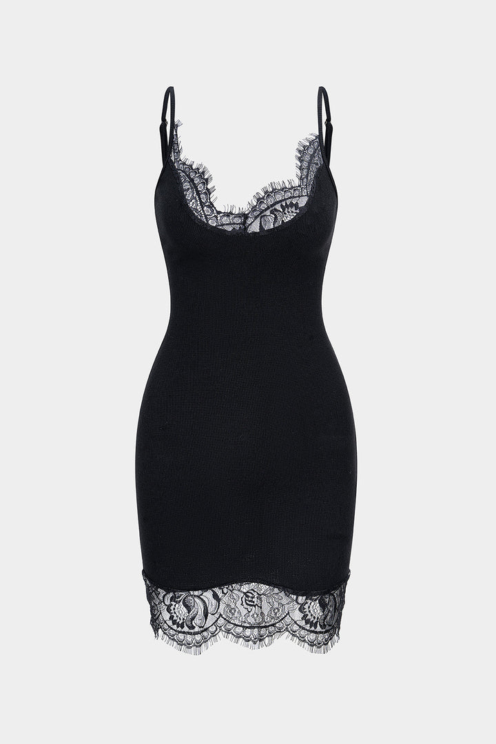 Lace Patchwork Sleeveless Slip Mini Dress