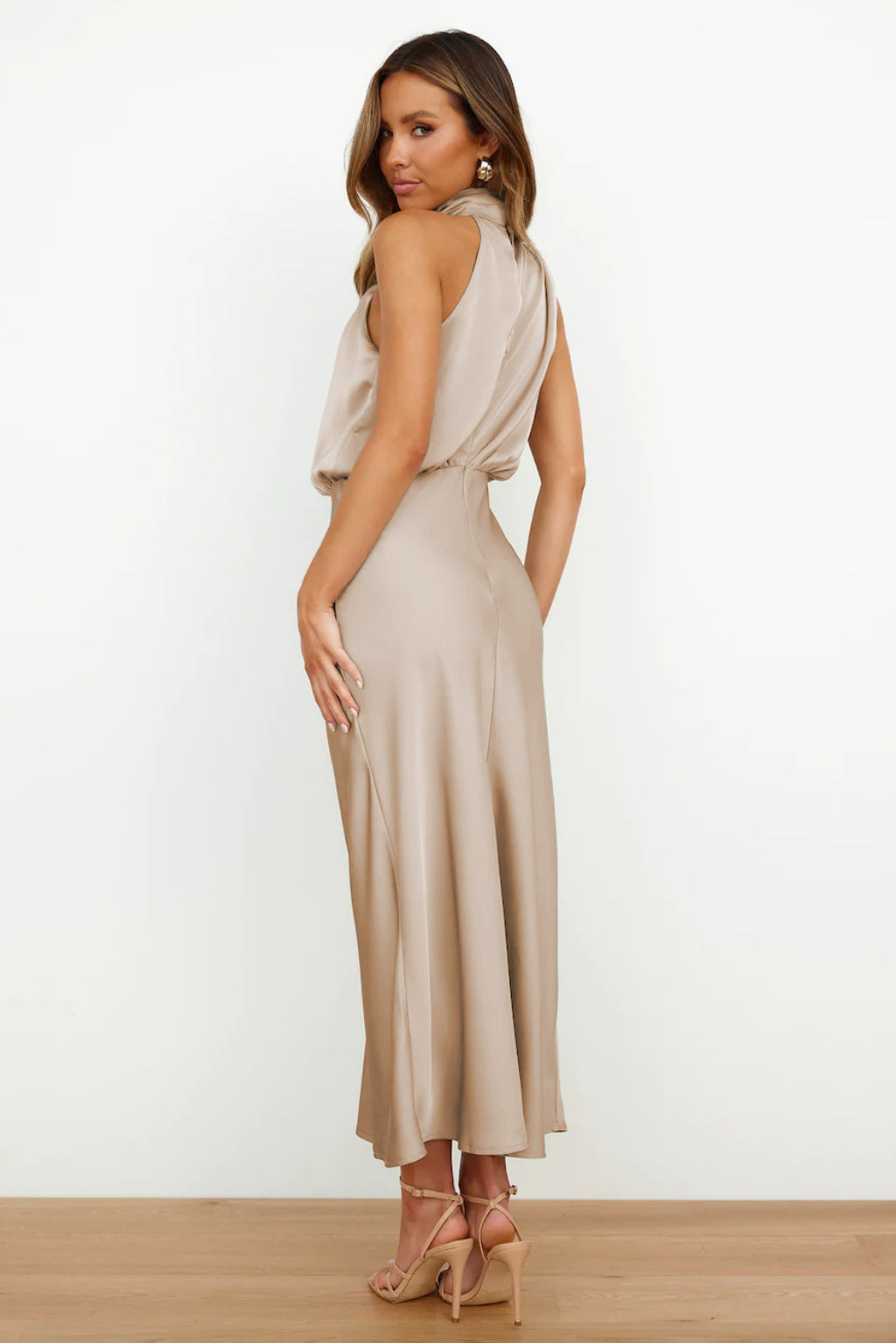 Satin Cowl Neck Maxi Dress