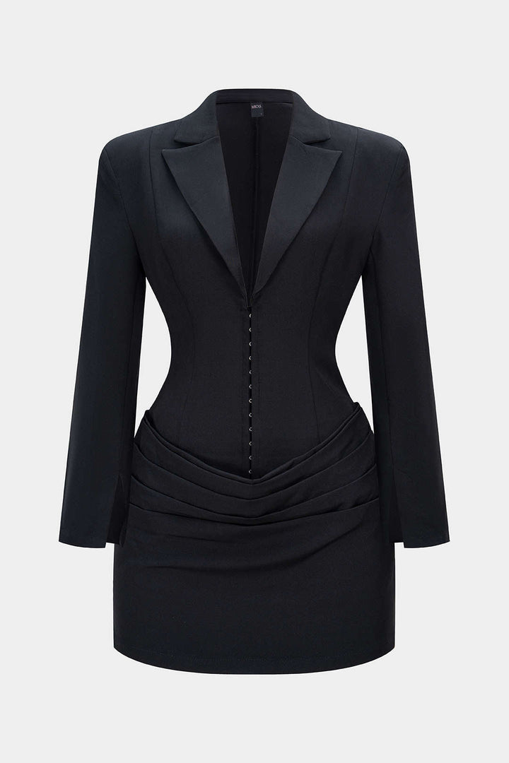 Deep V-Neck Waist-Cinching Ruched Long Sleeve Mini Dress