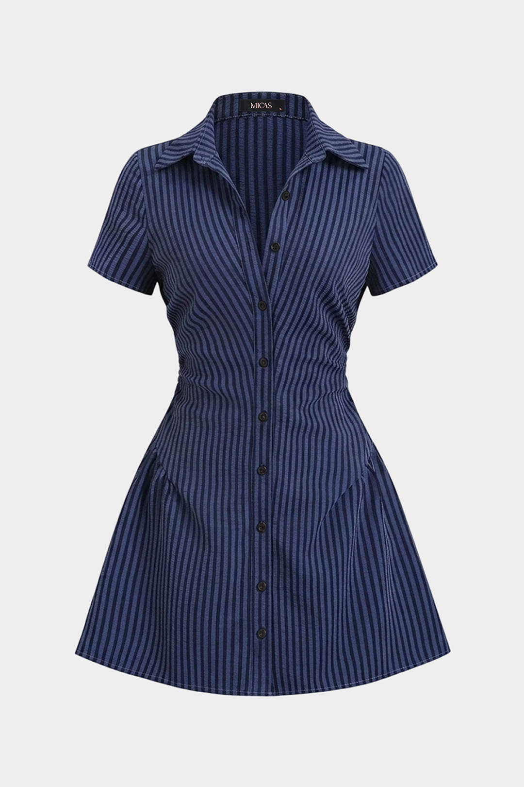 Stripes Print V-Neck Short Sleeve Mini Dress
