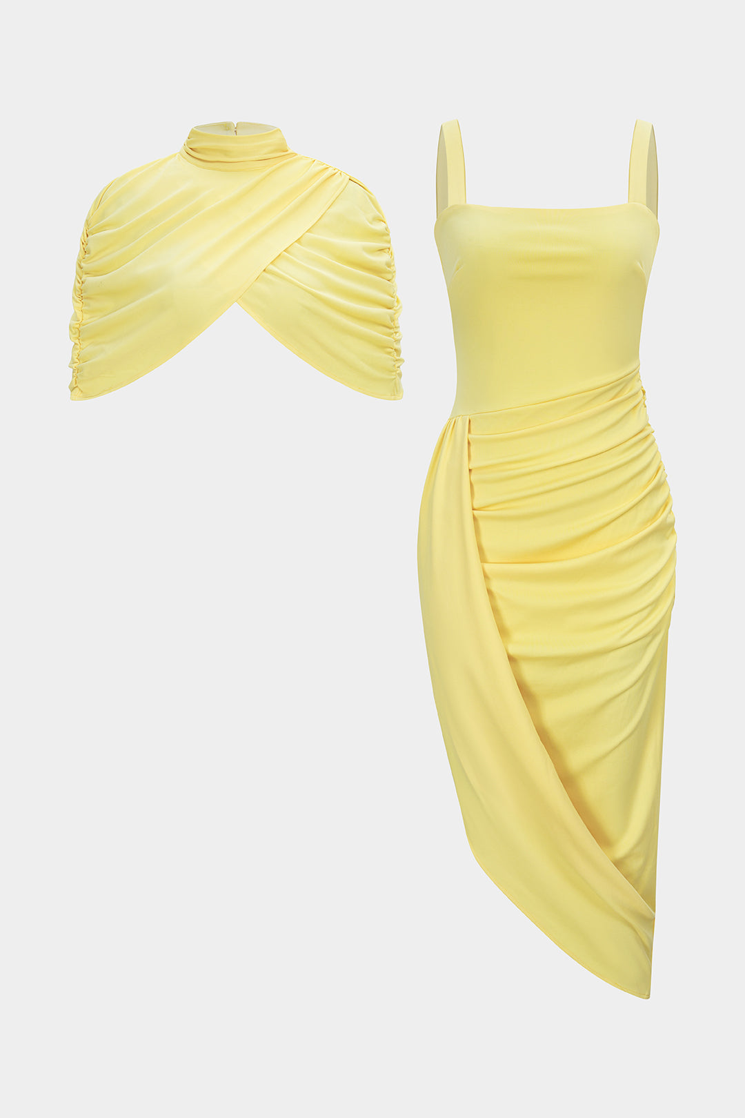 Mesh Mock Neck Cover Up And Asymmetrical Sleevelss Midi Dress