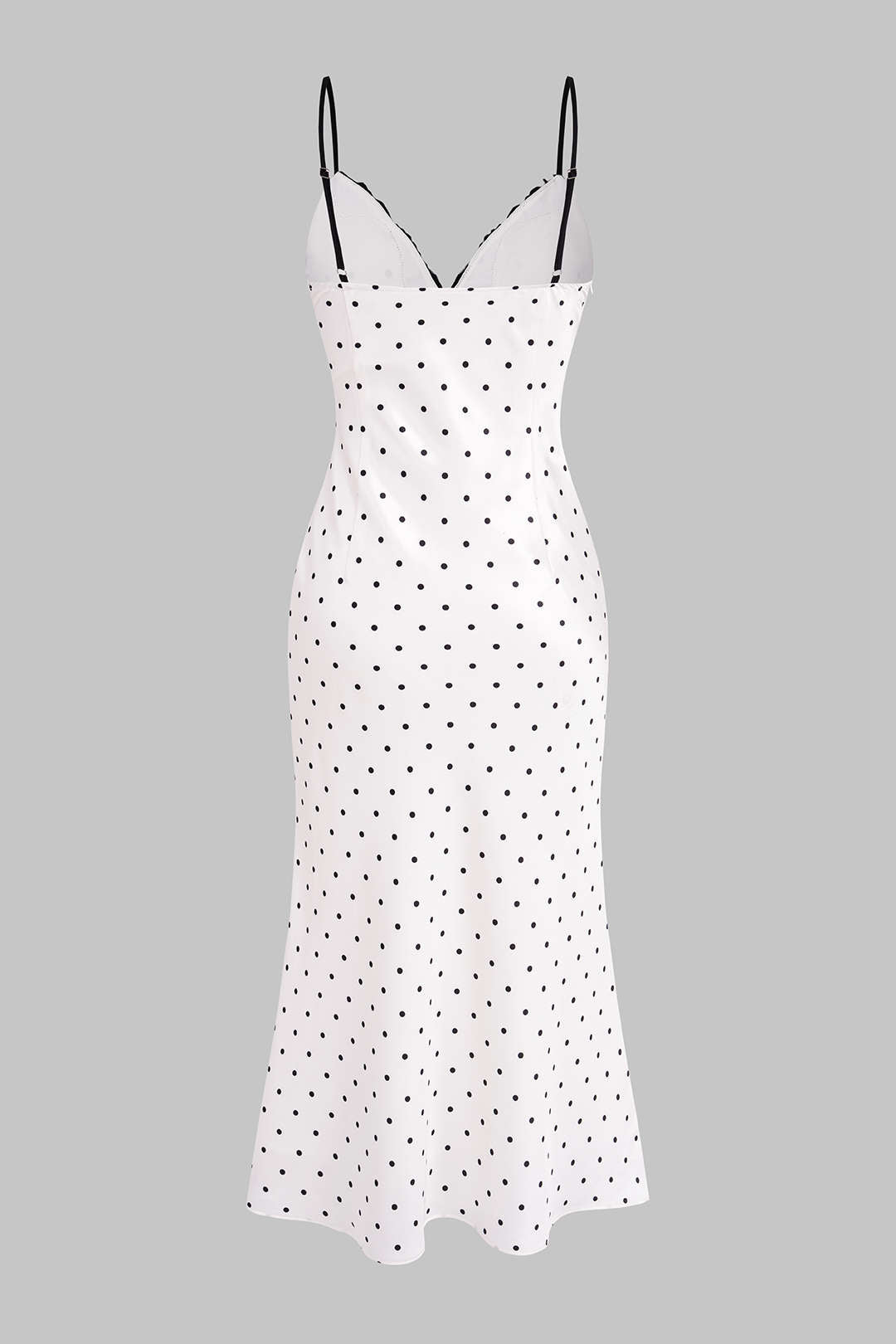 Polka Dots Print Chiffon Patchwork Lace Trim Slip Sleeveless Midi Dress
