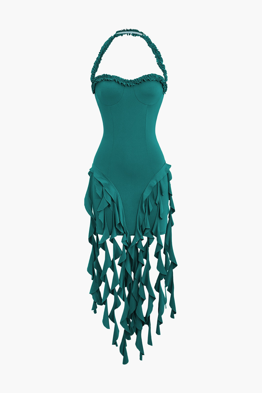 Ruched Tassel Halter Bustier Mini Dress