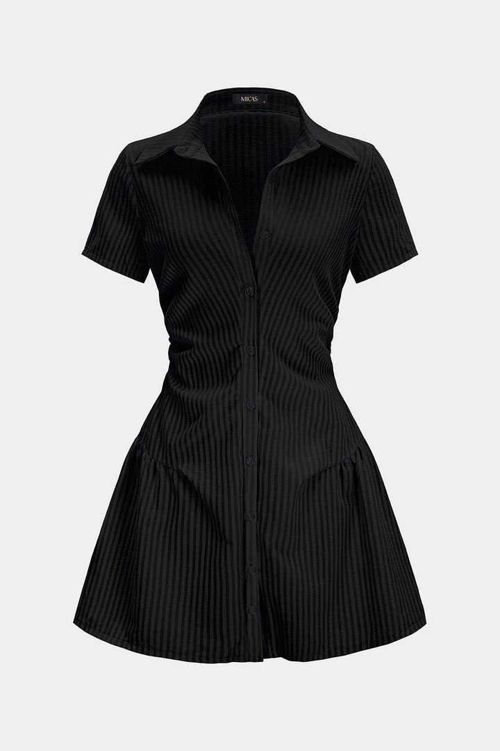 Stripes Print V-Neck Short Sleeve Mini Dress