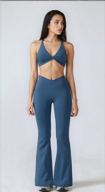 Elara Flared Legging with Scrunch | Storm Blue