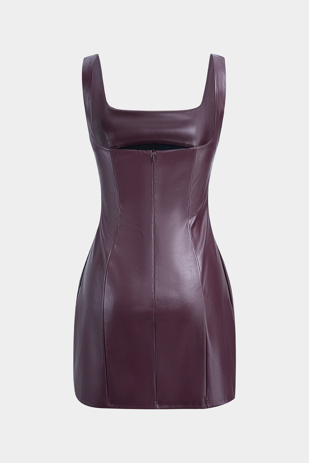 Faux Leather Square Neck Slip Sleeveless Mini Dress