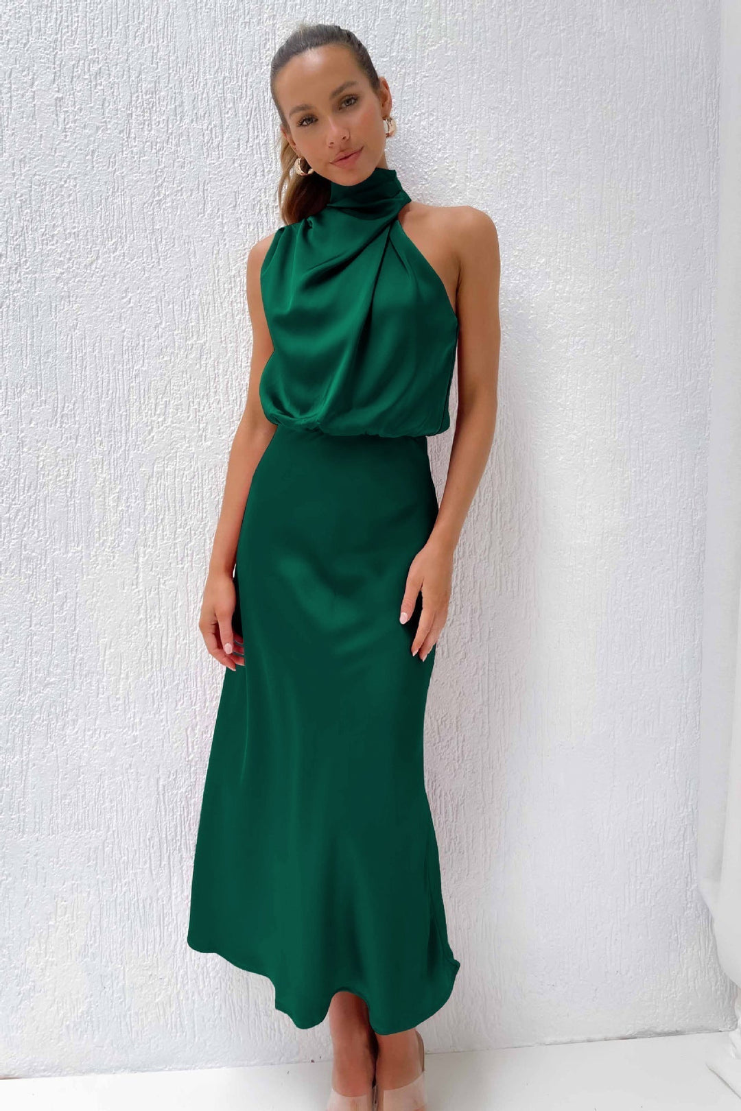 Satin Cowl Neck Maxi Dress