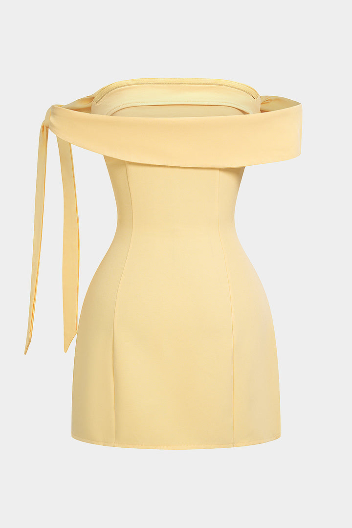 Solid Off Shoulder Asymmetrical Tie-Up Sleeveless Mini Dress