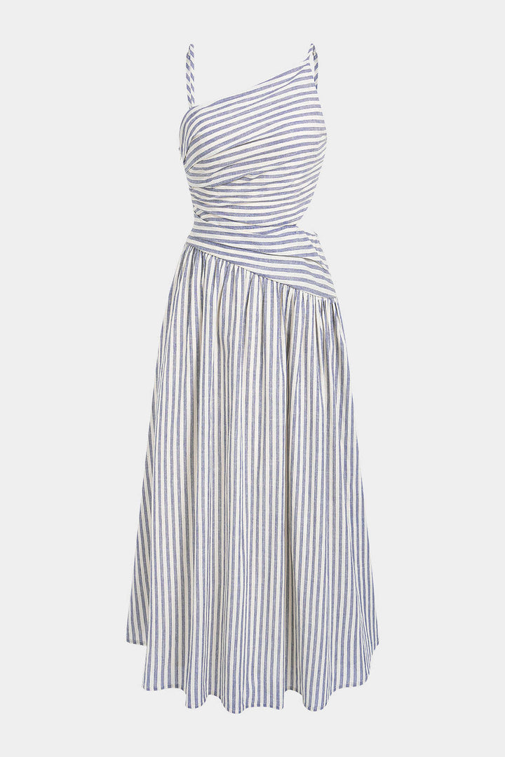 Stripes Print Asymmetrical Cut Out Sleeveless Maxi Dress