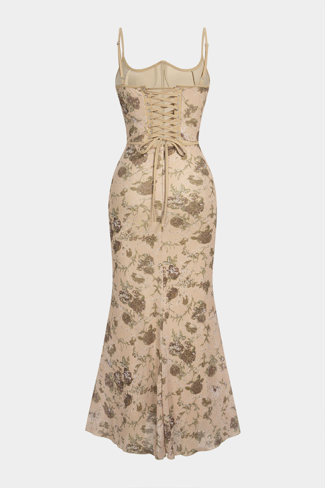 Floral Print Tie Back Corset Backless Sleeveless Maxi Dress