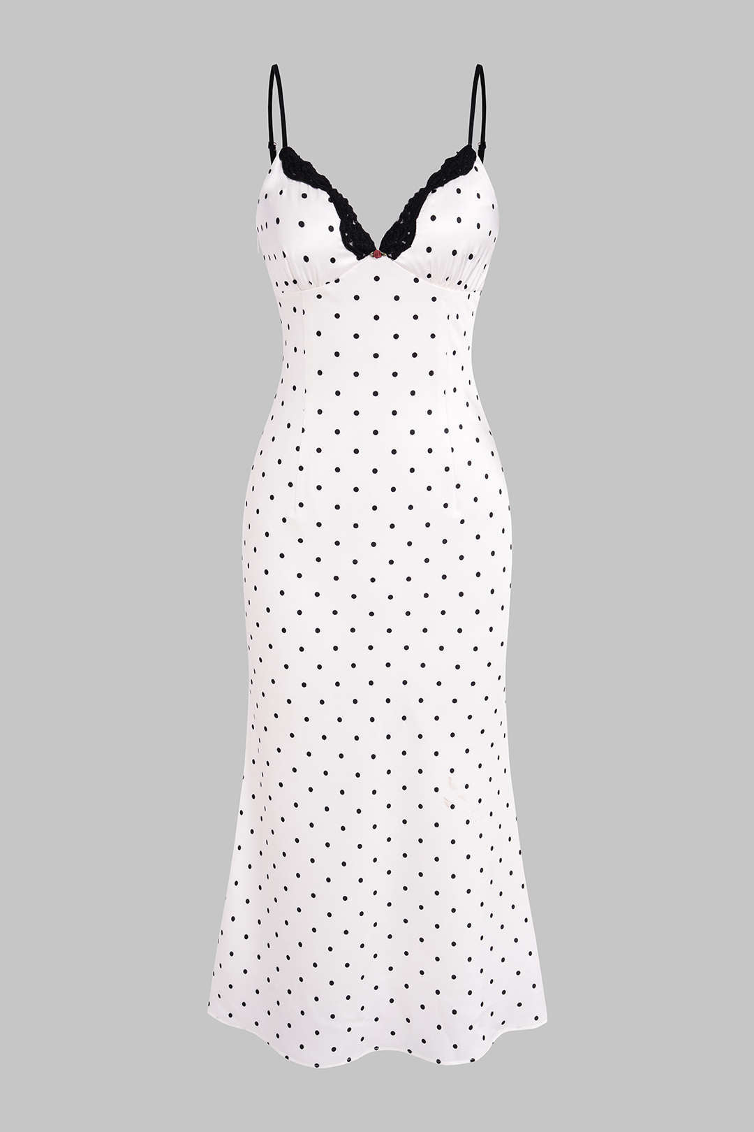 Polka Dots Print Chiffon Patchwork Lace Trim Slip Sleeveless Midi Dress