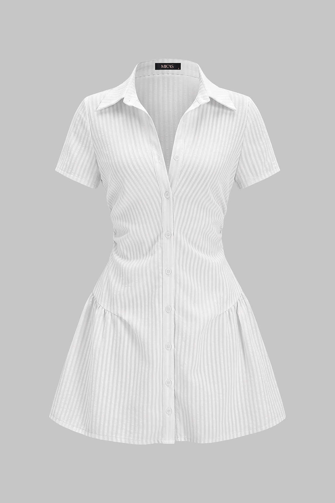Stripes Print V-Neck Short Sleeve Mini Dress