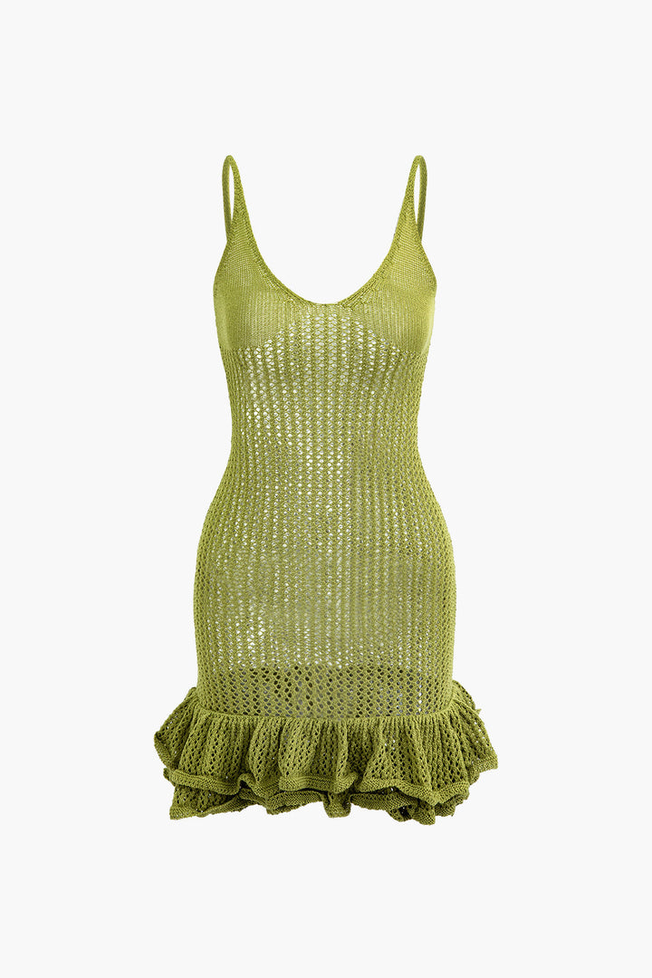 Open-Knit Ruched Hem Cami Mini Dress