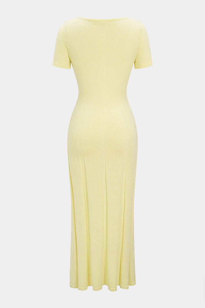 Knit V-Neck Short Sleeve Maxi Dress