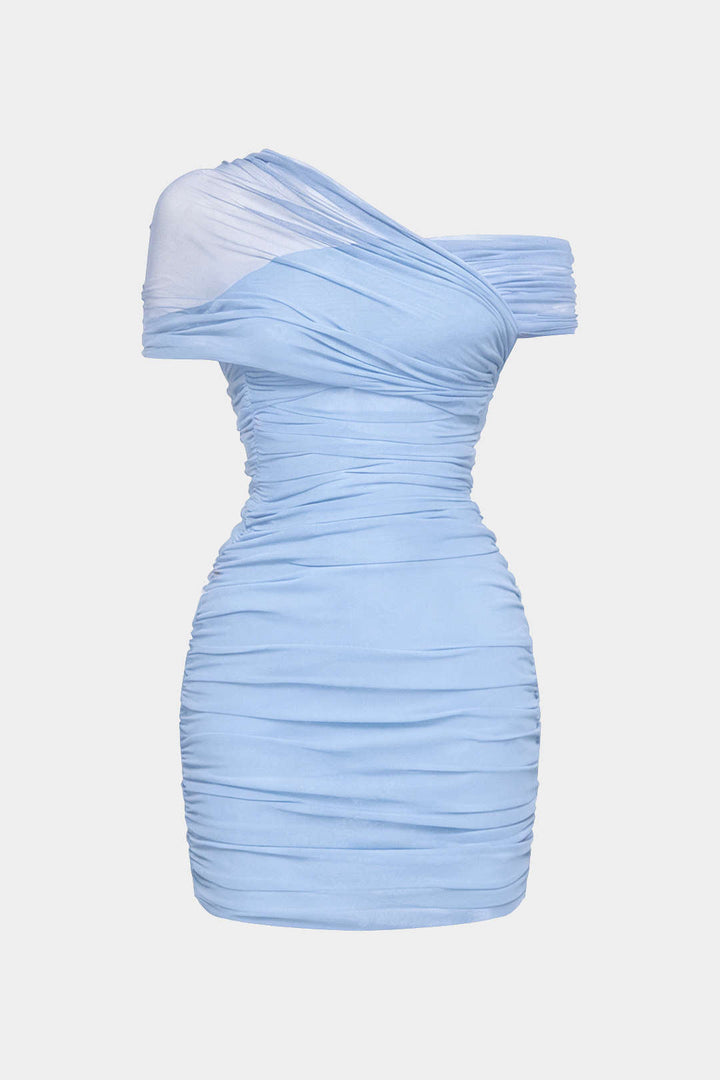 Mesh One Shoulder Asymmetrical Sleeveless Mini Dress