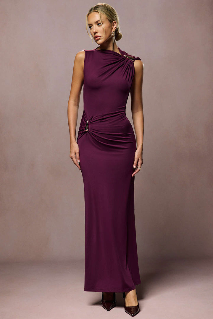 Metallic Decor Ruched Sleeveless Maxi Dress