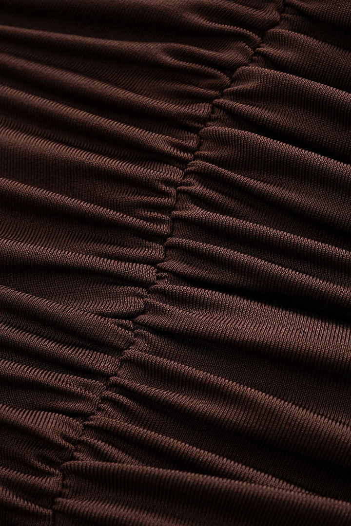 Mesh Metallic Decor Ruched Backless Sleeveless Maxi Dress