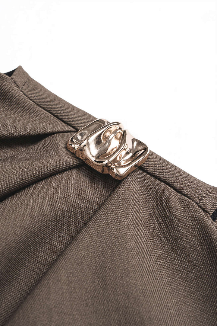 Metallic Ruched Zipper Asymmetrical Short Sleeve Mini Dress
