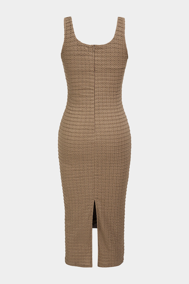 Tweed Round Neck Slip Sleeveless Midi Dress